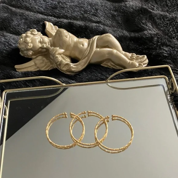 Gold Textured Open Bangle Bracelet - Picture 2 of 3